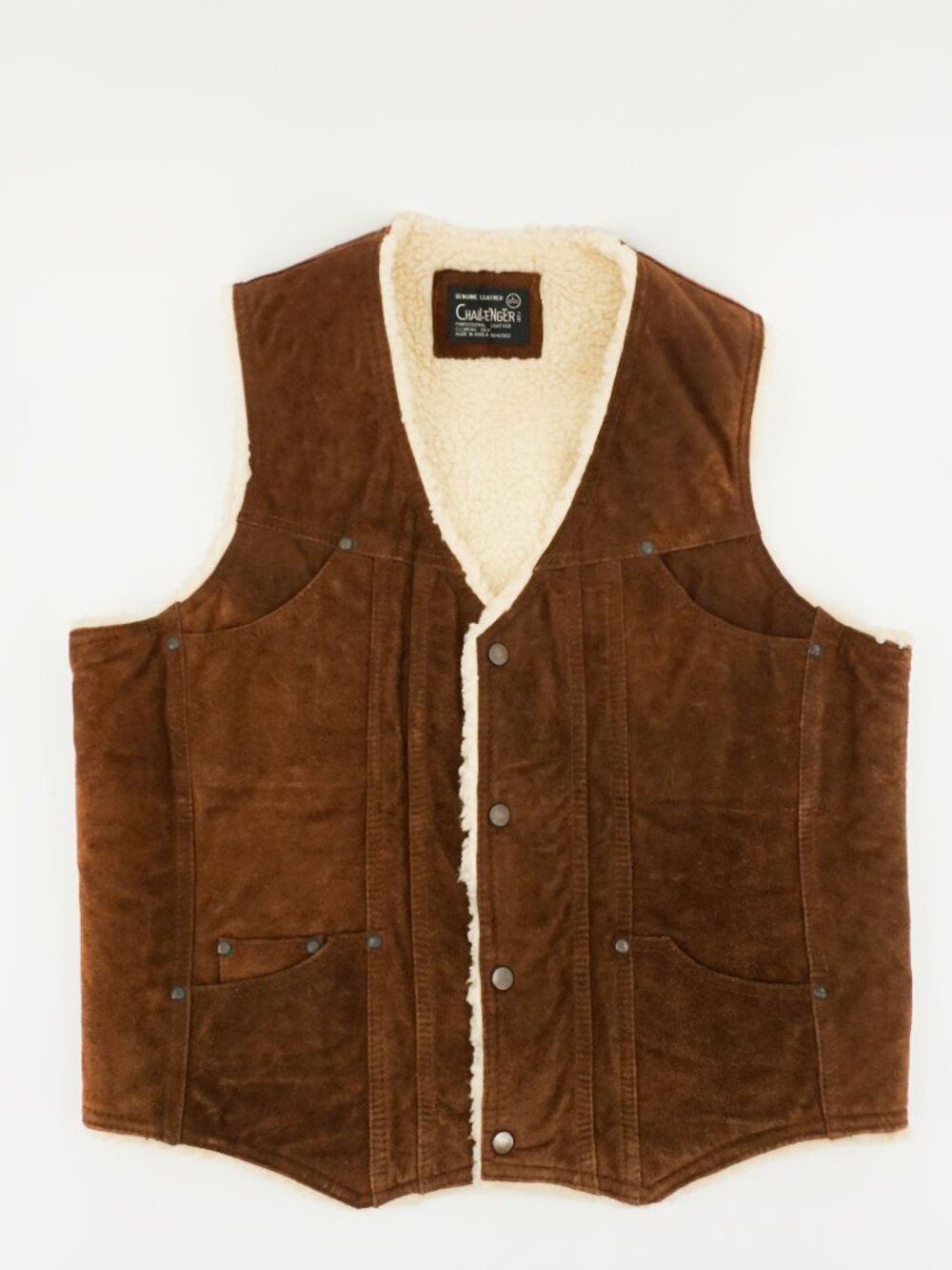 Vintage Challenger Genuine Leather Sherpa Lined Vest Men Lrg (42/44) Cowboy